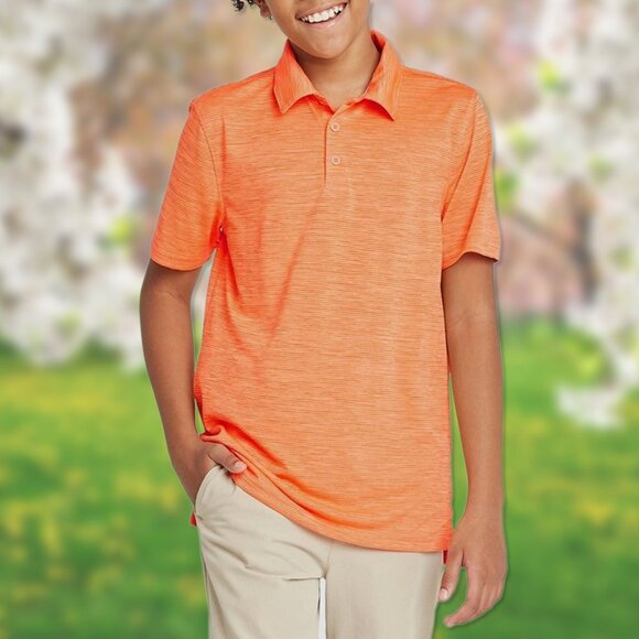NWT Orange Striped Golf Polo Shirt - Boys Size L (12/14) - All in Motion T-Shirt - Picture 1 of 3